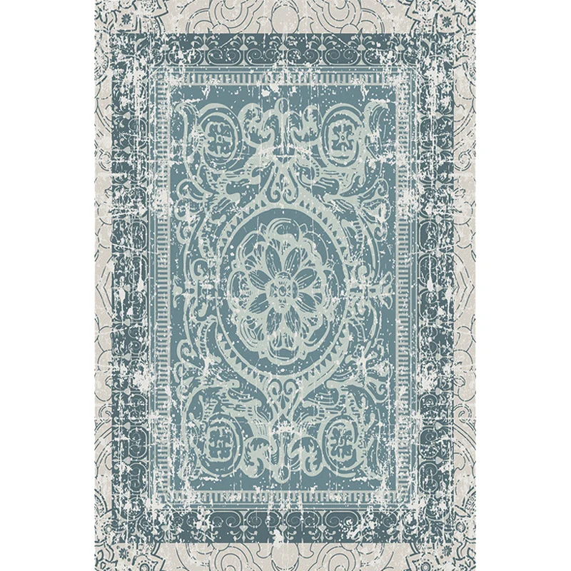 Grüner marokkanischer Teppich aus Polyester mit Medaillonmuster, haustierfreundlich, waschbar, rutschfester Teppich zur De...