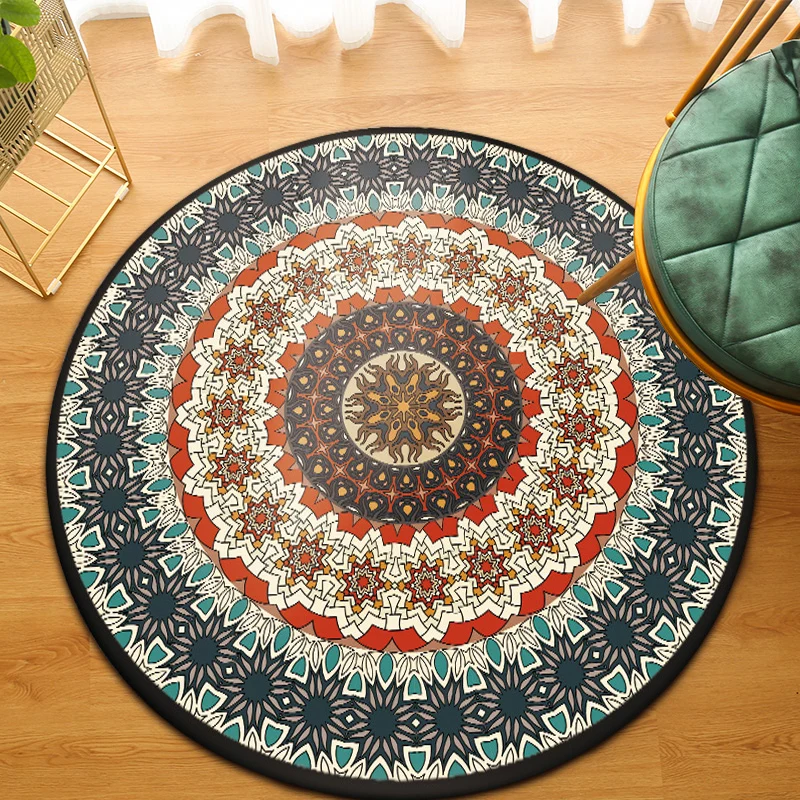 Grüner Schlafzimmerteppich mit marokkanischem Blumenkreismuster, Polyester, haustierfreundlich, rutschfest, waschbar Clear...