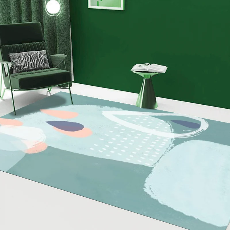 Grüner Schlafzimmerteppich, Neuheit, Farbblock-Aquarellmalerei-Muster, Teppich aus Polyester mit rutschfester Rückseite Cl...