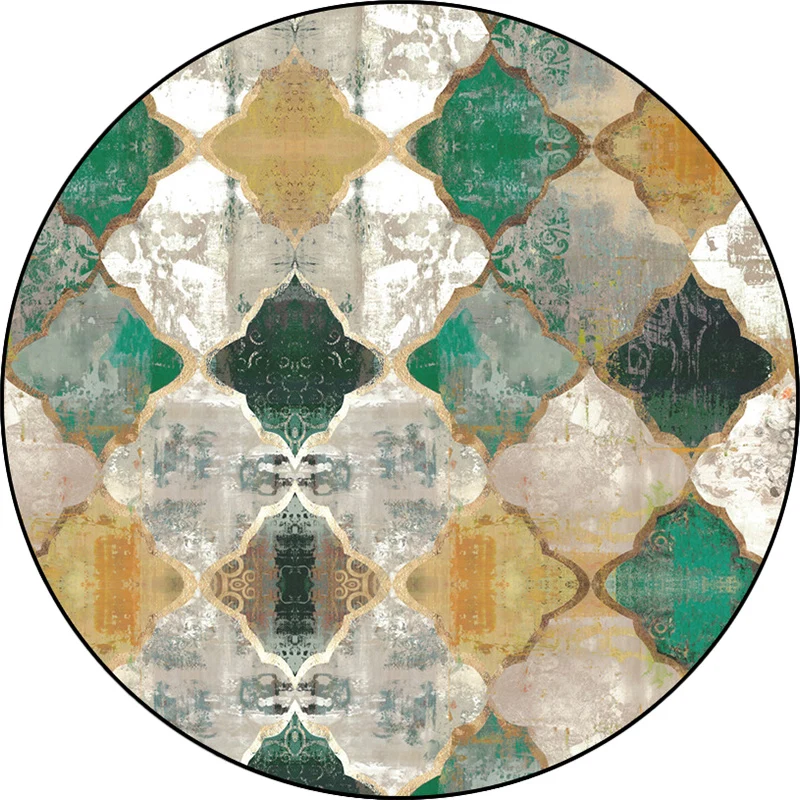 Grüner und gelber marokkanischer Teppich aus Polyester mit Azulejo-Aufdruck, waschbarer, rutschfester Teppich für das Wohn...