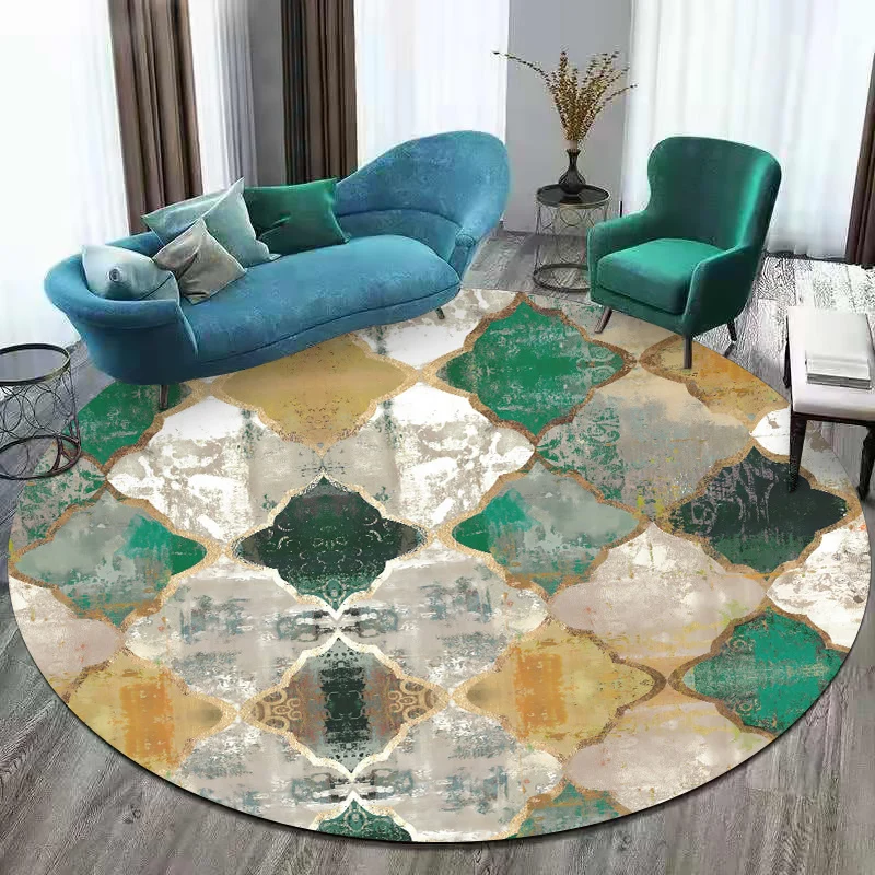 Grüner und gelber marokkanischer Teppich aus Polyester mit Azulejo-Aufdruck, waschbarer, rutschfester Teppich für das Wohn...