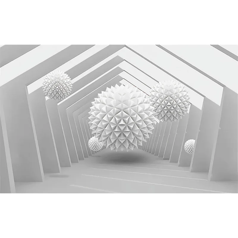 Große 3D-Wandbilder mit weißem Ball- und Polygon-Wegemuster, individuell bedruckt Clearhalo
