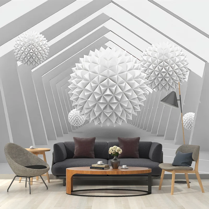 Große 3D-Wandbilder mit weißem Ball- und Polygon-Wegemuster, individuell bedruckt Clearhalo