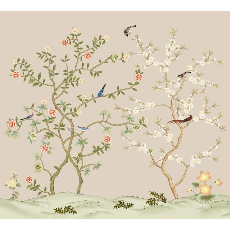 Große Blumenbaum-Wandtapete, modernes, üppiges botanisches Wanddekor Grün Clearhalo