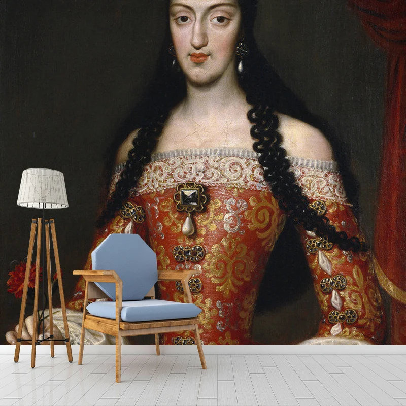Große elegante Dame-Wandkunst für Kamindekoration, Wandaufkleber aus Vliesstoff Orange und Rot Clearhalo