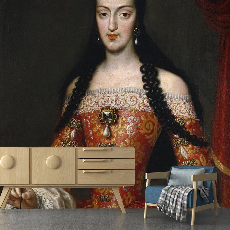 Große elegante Dame-Wandkunst für Kamindekoration, Wandaufkleber aus Vliesstoff Orange und Rot Clearhalo