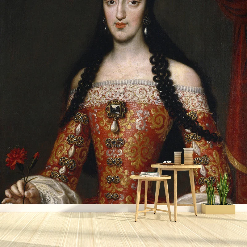 Große elegante Dame-Wandkunst für Kamindekoration, Wandaufkleber aus Vliesstoff Orange und Rot Clearhalo