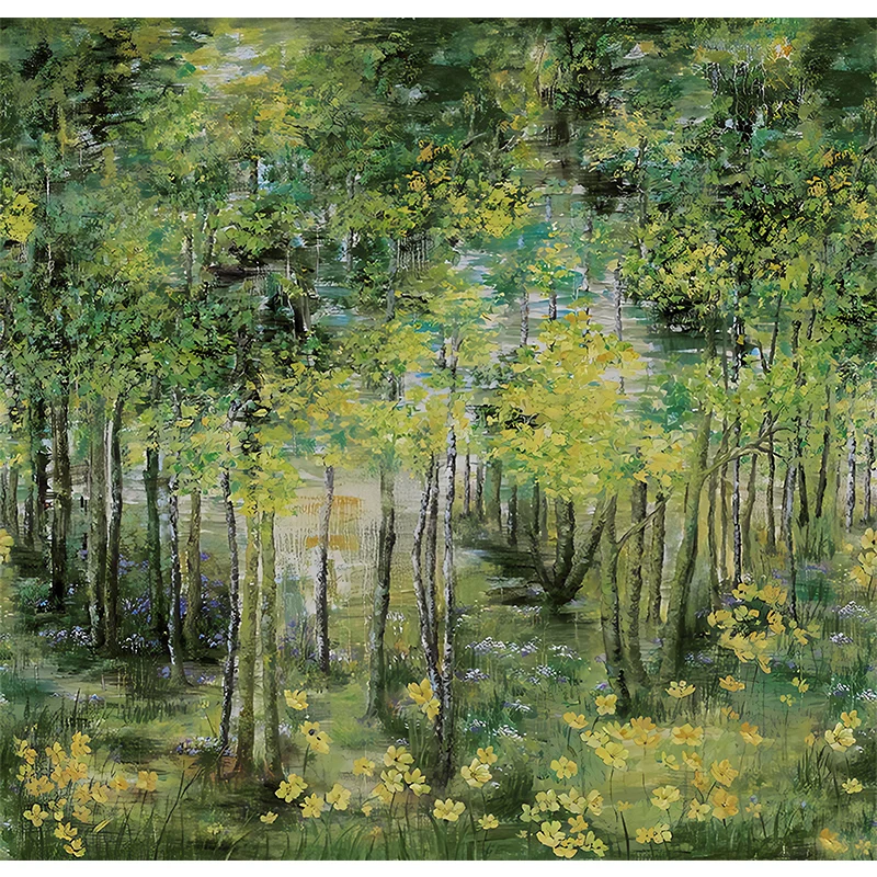 Große Illustration „Deep Forest“-Wandbild für die Gästezimmerdekoration mit „Deep Forest“-Design Dunkelgrün Clearhalo