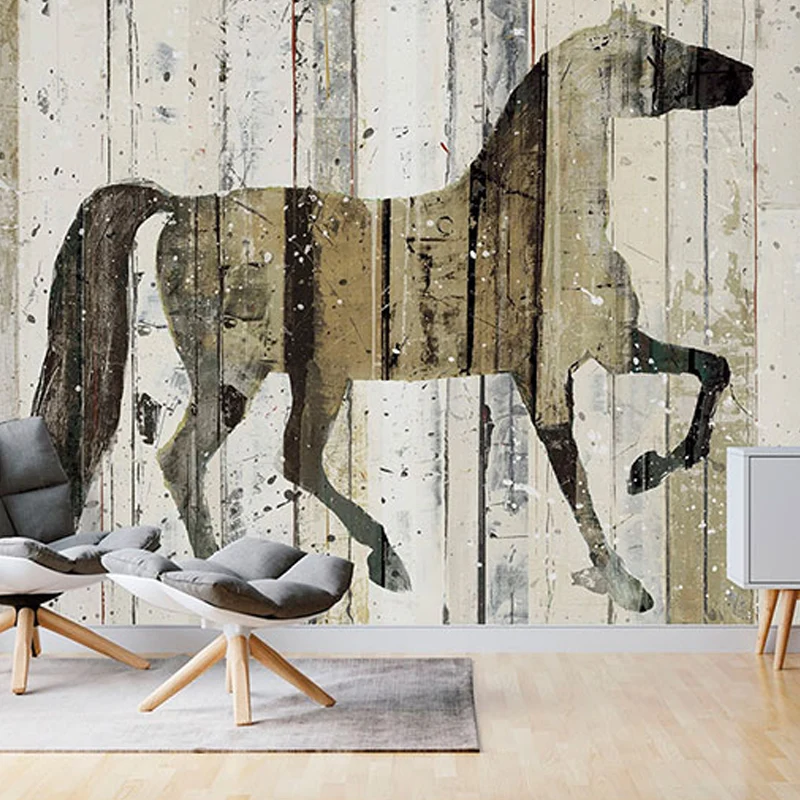 Große, moderne Wanddekoration Pastellbraun mit Pferd und Streifen, personalisierte Größe erhältlich Clearhalo