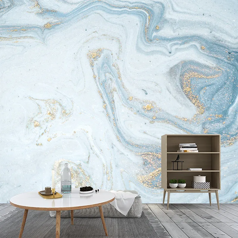 Große Pailletten-Wellen-Wandtapete, hellblau, Vlies-Wanddekoration, wasserfest, individuelle Größe Clearhalo