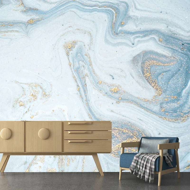 Große Pailletten-Wellen-Wandtapete, hellblau, Vlies-Wanddekoration, wasserfest, individuelle Größe Clearhalo