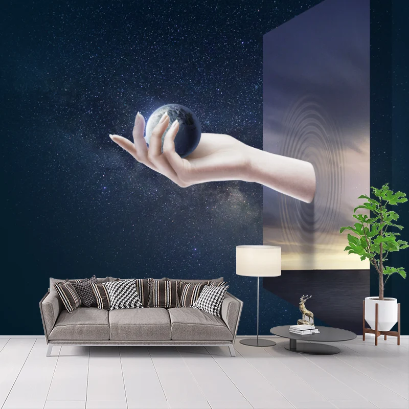 Große Sci-Fi-Wandbild-Tapete, blaues handzerbrechendes Fenster mit Erdball-Wandkunst, individuelle Größe Clearhalo