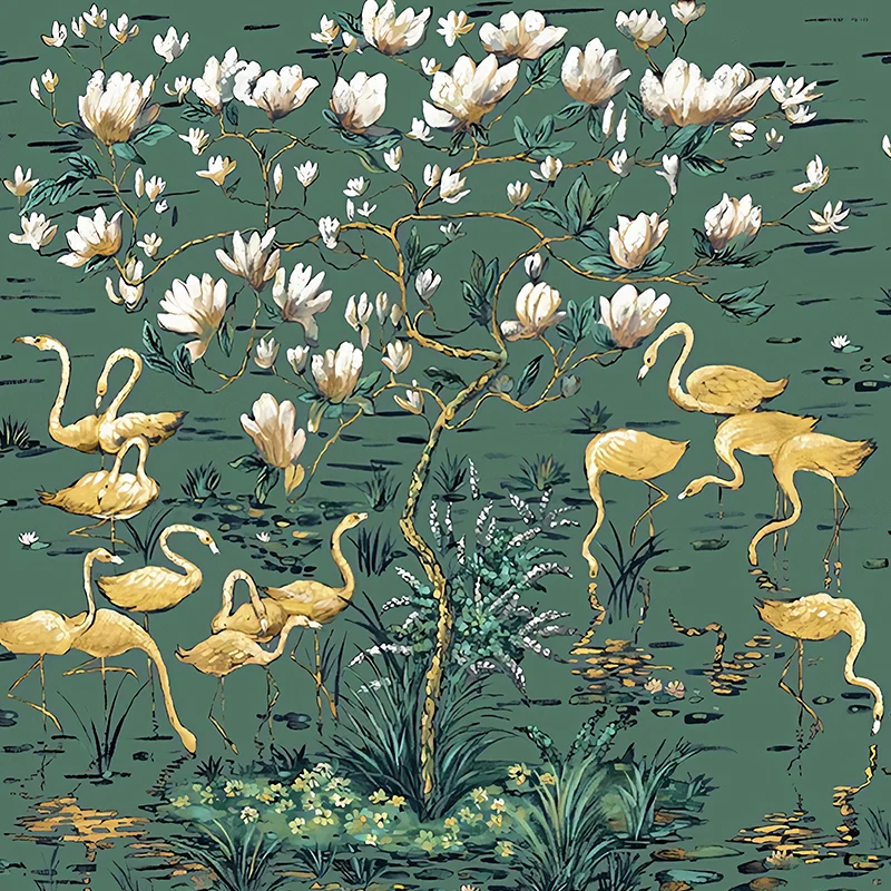 Große Tropix-Wandbilder dunkler Farbe, Wandverkleidung mit Flamingo- und Lotusteichmuster, optionale Größe Clearhalo
