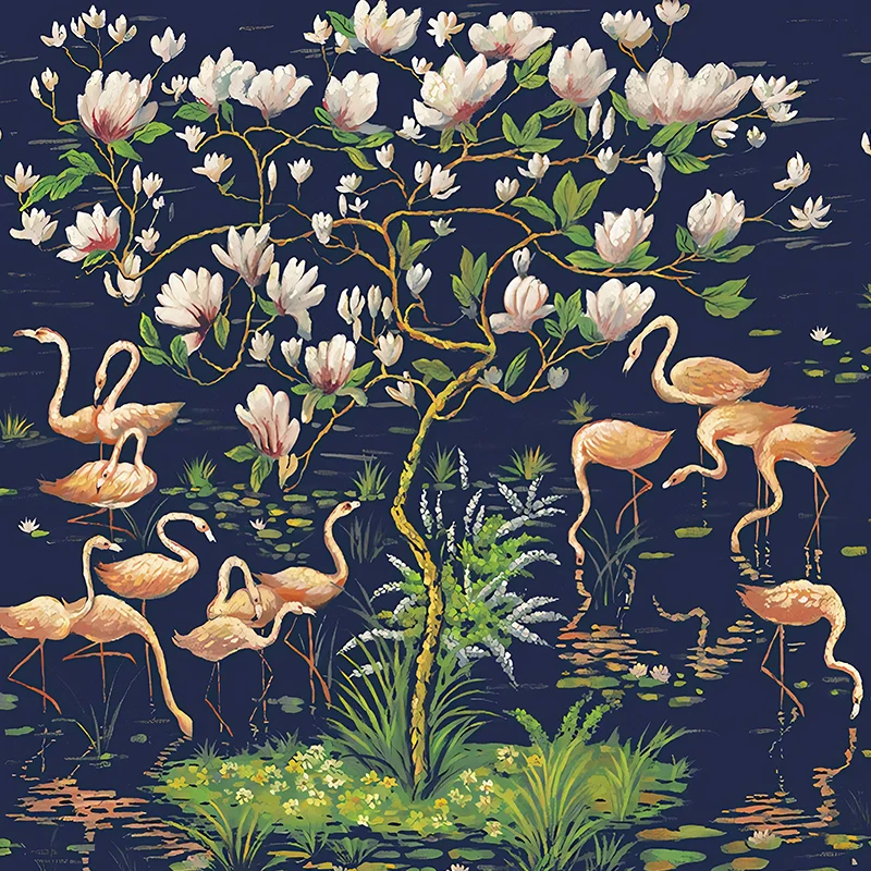 Große Tropix-Wandbilder dunkler Farbe, Wandverkleidung mit Flamingo- und Lotusteichmuster, optionale Größe Clearhalo