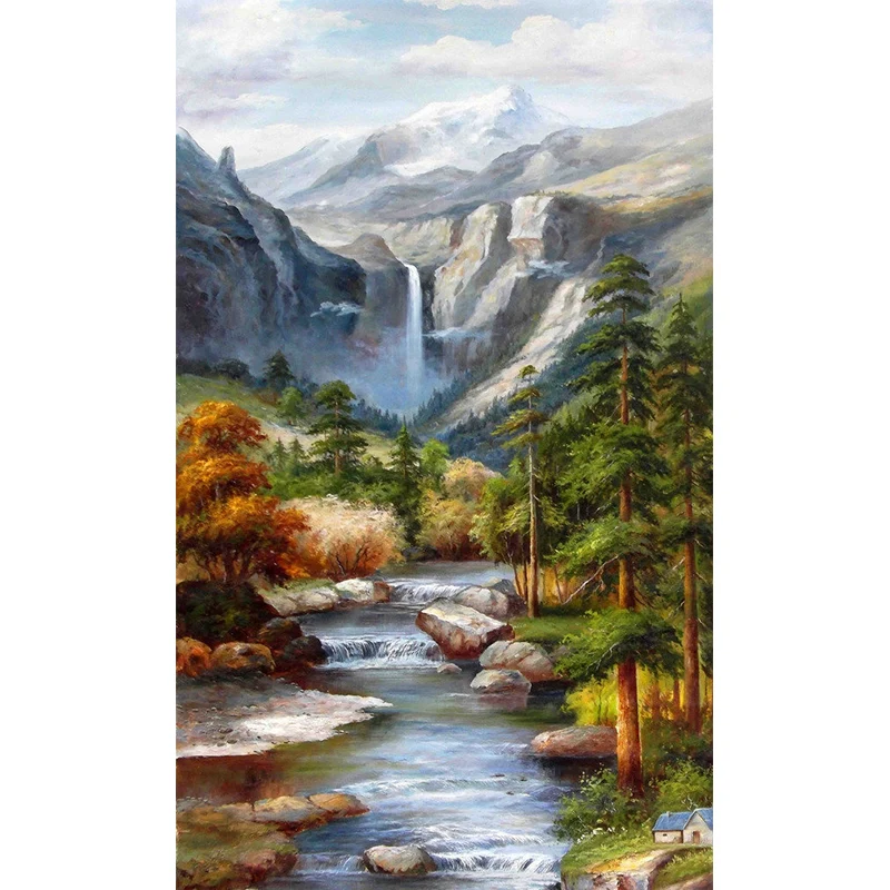 Großer ästhetischer Wandaufkleber grauer und grüner Wasserfall- und Bergwandkunst, personalisierte Größe verfügbar Clearhalo