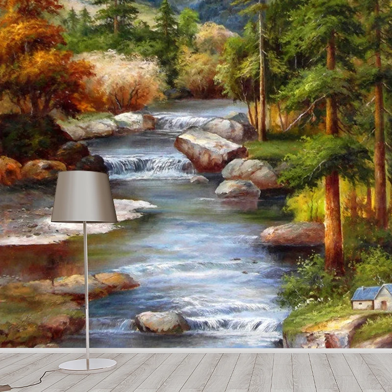 Großer ästhetischer Wandaufkleber grauer und grüner Wasserfall- und Bergwandkunst, personalisierte Größe verfügbar Clearhalo