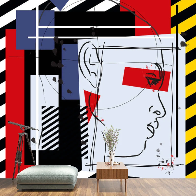 Großer Wandaufkleber mit diagonalen Streifen für Schlafzimmer, Frauen, Skizzenkunst, Wanddekoration Rot-Lila, waschbar Cle...