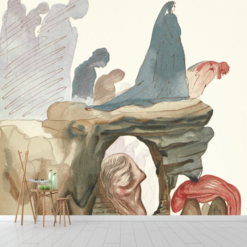 Großes christliches Wandbild, surrealistisch, inspirierend, Wanddekoration „Beten auf der Klippe“ Blau Clearhalo