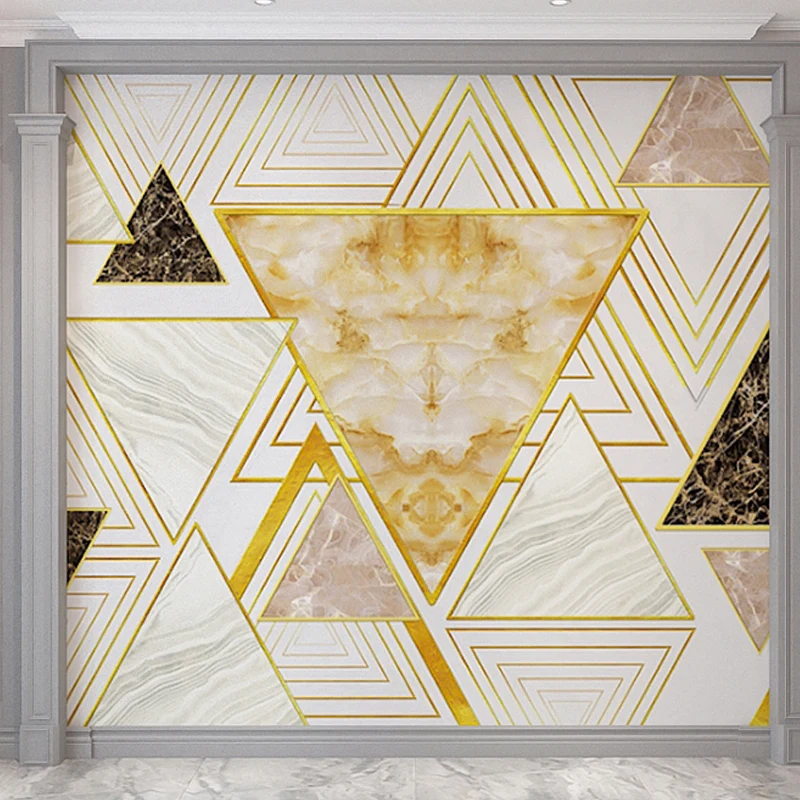 Großes dreieckiges Wandbild für Wohnzimmer, Marmor-Wanddekoration Beige, schmutzabweisend Clearhalo