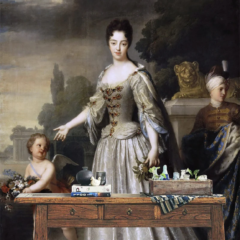 Großes Frauen-Wandbild im Illustrationsstil für die Gästezimmerdekoration Pastellgrau, nach Maß gefertigt Clearhalo