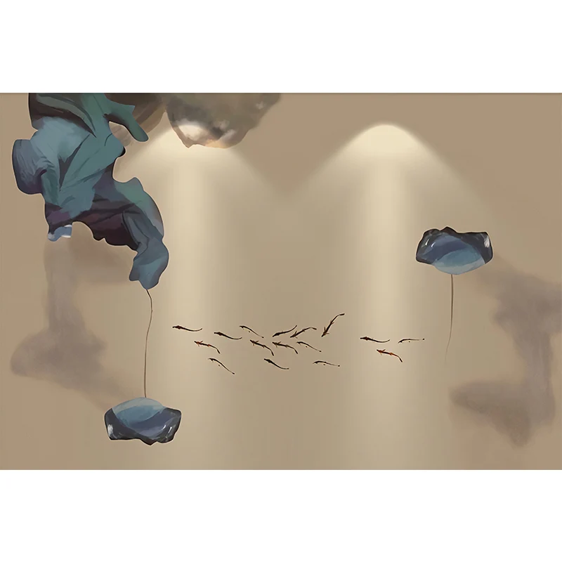 Großes Lotus- und Fisch-Wandbild für Wohnzimmer, Aquarell-Wandkunst Braun und Blau, schmutzabweisend Clearhalo