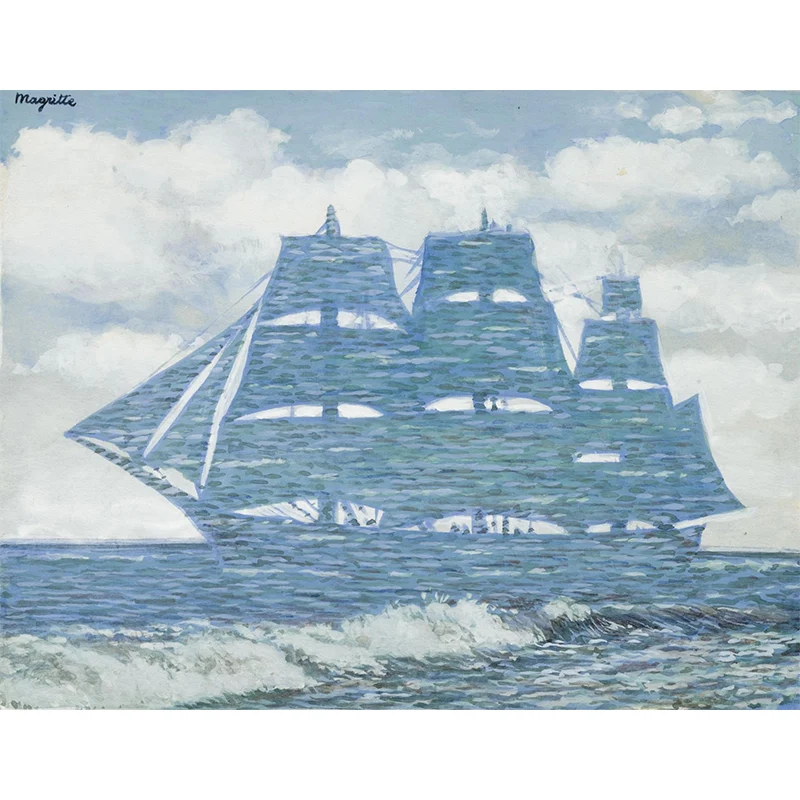 Großes Segelschiff-Tapeten-Wandgemälde, Surrealismus, inspirierende Kunstwerke, Wandverkleidung Rosa-Blau Clearhalo