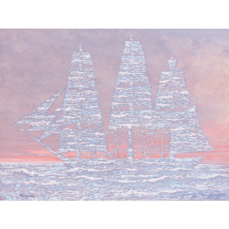 Großes Segelschiff-Tapeten-Wandgemälde, Surrealismus, inspirierende Kunstwerke, Wandverkleidung Rosa-Blau Clearhalo