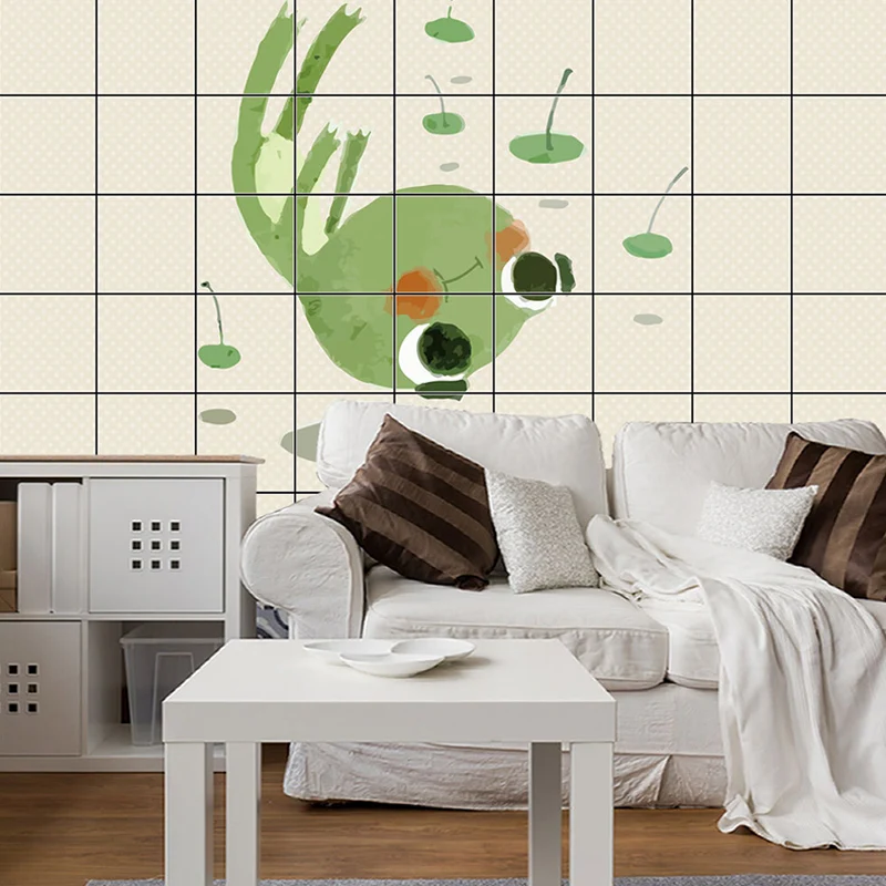 Handabdruck-Frosch-Klebetapeten, grün-gelbe Cartoon-Wanddekoration für Kinderzimmer Clearhalo