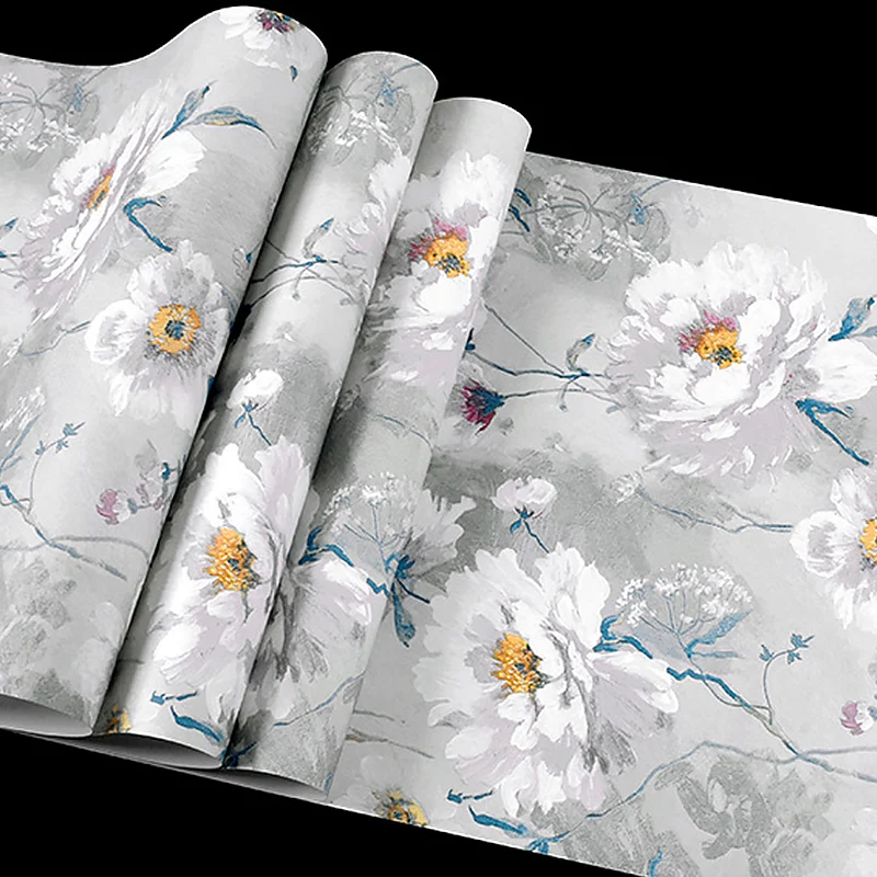 Handbedruckte Tapete mit Blumenmuster, Vliesstoff, 20,5" B x 33'L Wandverkleidung Clearhalo