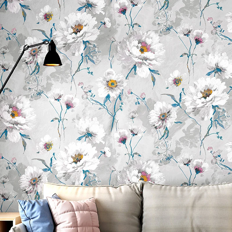 Handbedruckte Tapete mit Blumenmuster, Vliesstoff, 20,5" B x 33'L Wandverkleidung Clearhalo