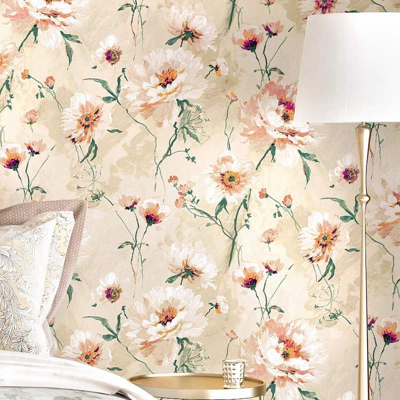 Handbedruckte Tapete mit Blumenmuster, Vliesstoff, 20,5" B x 33'L Wandverkleidung Clearhalo