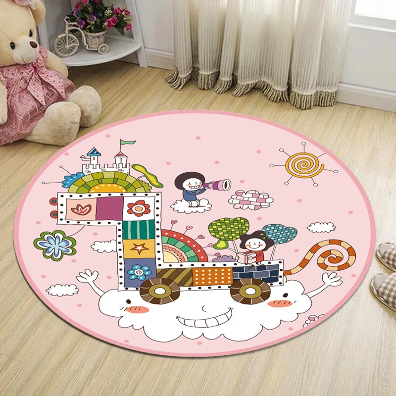 Hübscher Teppich für Kinderzimmer, mehrfarbig, Cartoon-Druck, rutschfest, pflegeleicht, aus Synthetik Clearhalo