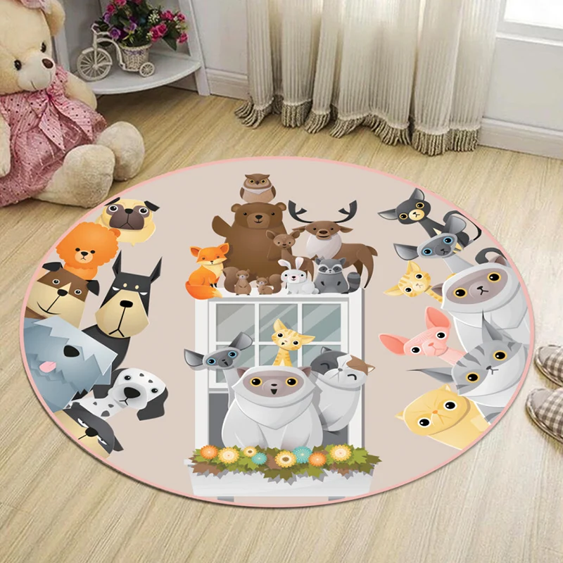 Hübscher Teppich für Kinderzimmer, mehrfarbig, Cartoon-Druck, rutschfest, pflegeleicht, aus Synthetik Clearhalo