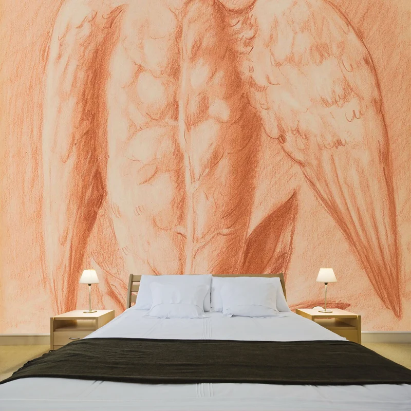 Hellorangefarbene Adler-Tapete, schmutzabweisende Wandkunst für das Wohnzimmer, Vlies Clearhalo