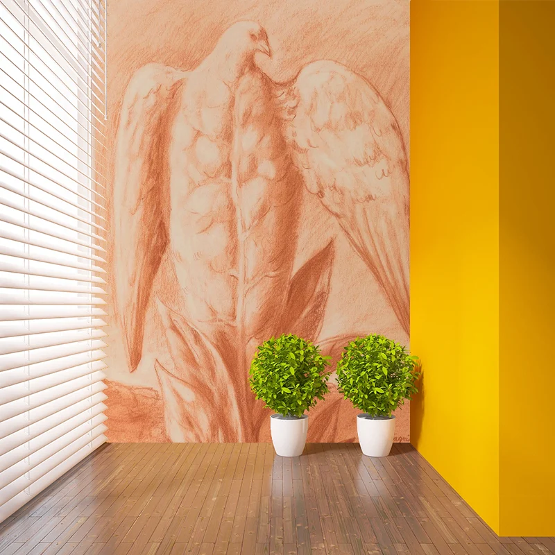 Hellorangefarbene Adler-Tapete, schmutzabweisende Wandkunst für das Wohnzimmer, Vlies Clearhalo