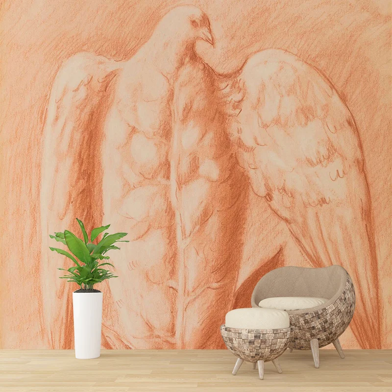 Hellorangefarbene Adler-Tapete, schmutzabweisende Wandkunst für das Wohnzimmer, Vlies Clearhalo