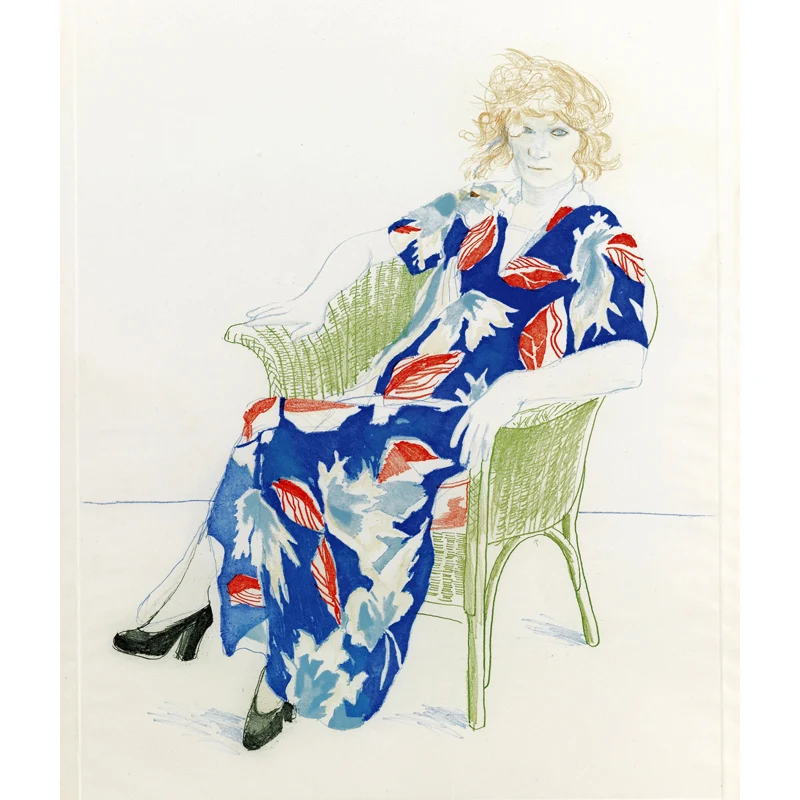 Hockney-Frau-Portrait-Wandtattoo rot-blauer künstlerischer Wanddekoration für Schlafzimmer Clearhalo