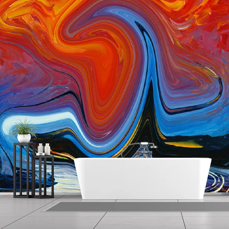 Illustration abstrakte Wandgemälde Flur fließender Dampf Wandkunst Orange-Blau, schmutzabweisend Clearhalo