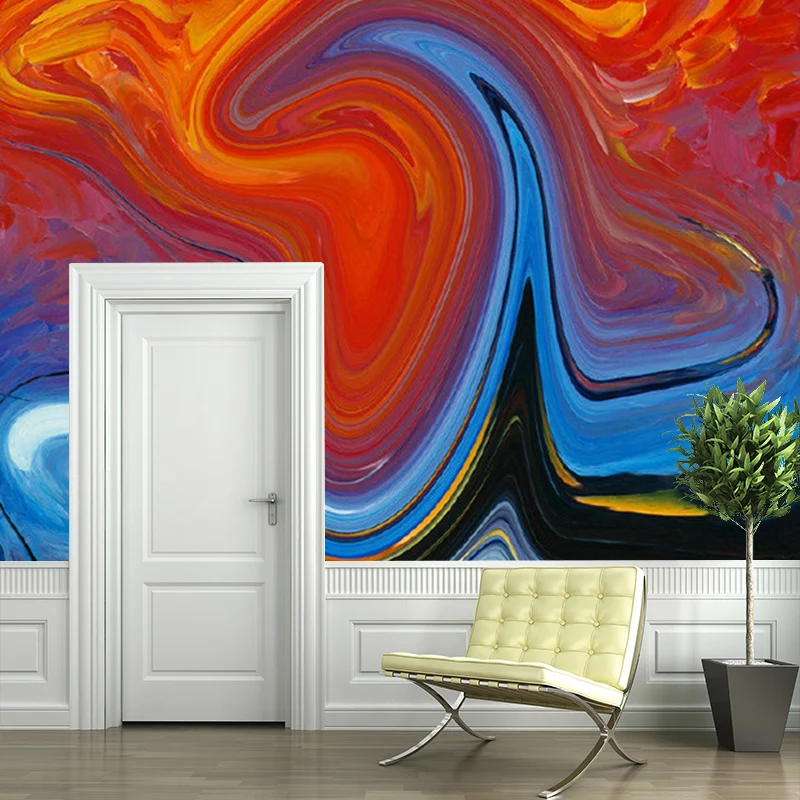 Illustration abstrakte Wandgemälde Flur fließender Dampf Wandkunst Orange-Blau, schmutzabweisend Clearhalo