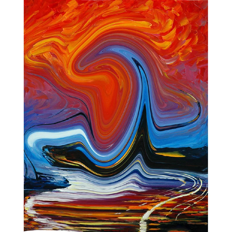 Illustration abstrakte Wandgemälde Flur fließender Dampf Wandkunst Orange-Blau, schmutzabweisend Clearhalo