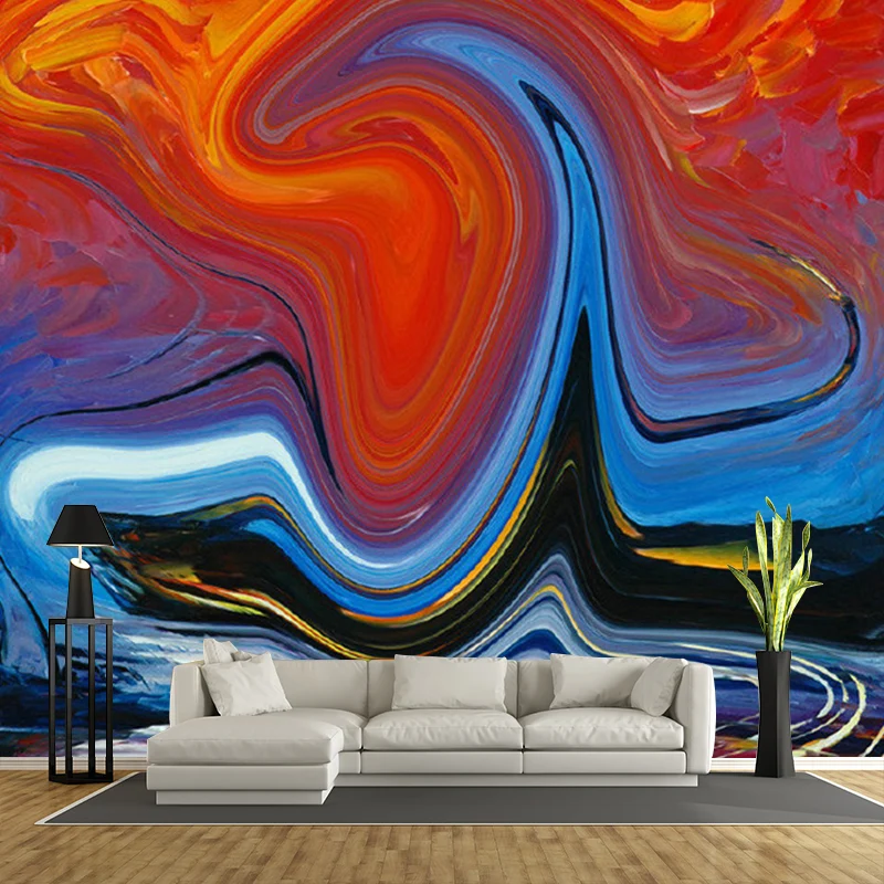 Illustration abstrakte Wandgemälde Flur fließender Dampf Wandkunst Orange-Blau, schmutzabweisend Clearhalo