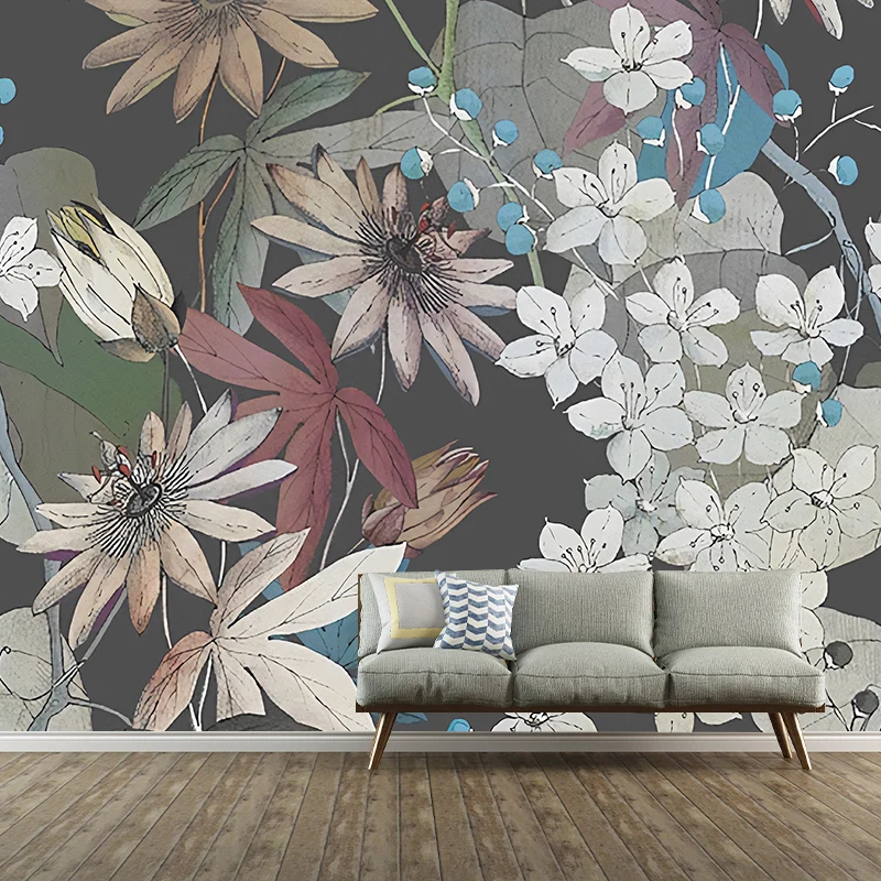Illustration Blüten und Blätter Wandbild Extra großes Wanddekor für Akzentwand, maßgeschneidert Clearhalo