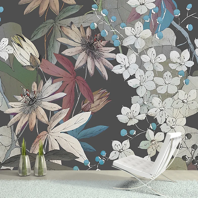 Illustration Blüten und Blätter Wandbild Extra großes Wanddekor für Akzentwand, maßgeschneidert Clearhalo