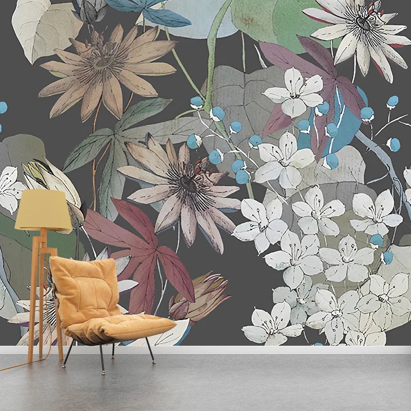 Illustration Blüten und Blätter Wandbild Extra großes Wanddekor für Akzentwand, maßgeschneidert Clearhalo