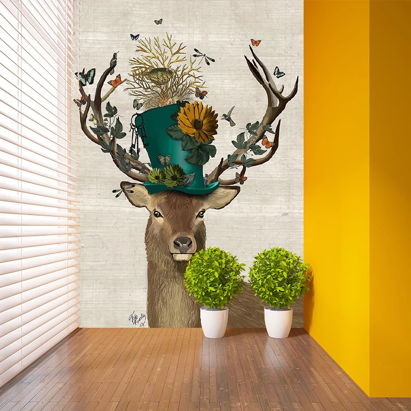 Illustration Deer Gentleman Murals Große Wandverkleidung für Wohnzimmer, nach Maß gefertigt Clearhalo