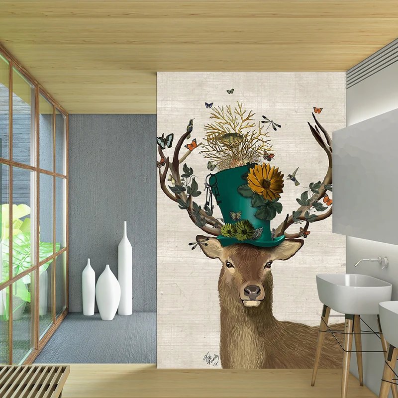 Illustration Deer Gentleman Murals Große Wandverkleidung für Wohnzimmer, nach Maß gefertigt Clearhalo