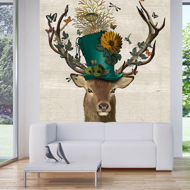 Illustration Deer Gentleman Murals Große Wandverkleidung für Wohnzimmer, nach Maß gefertigt Clearhalo