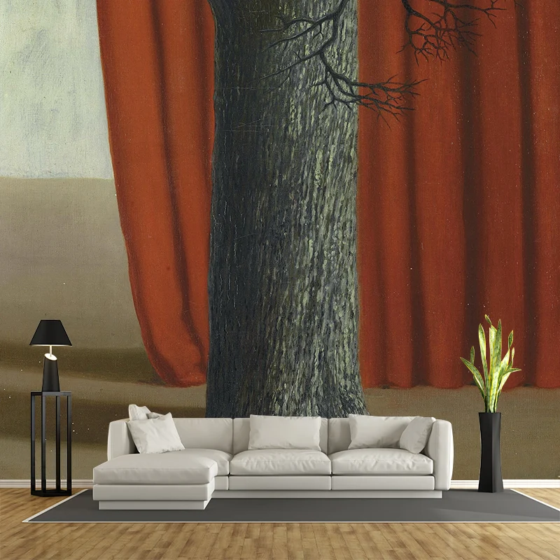 Illustration eines kahlen Baumes, Wandtapete für Schlafzimmer, Rot-Grau, nach Maß gefertigt Clearhalo