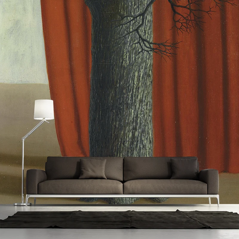 Illustration eines kahlen Baumes, Wandtapete für Schlafzimmer, Rot-Grau, nach Maß gefertigt Clearhalo