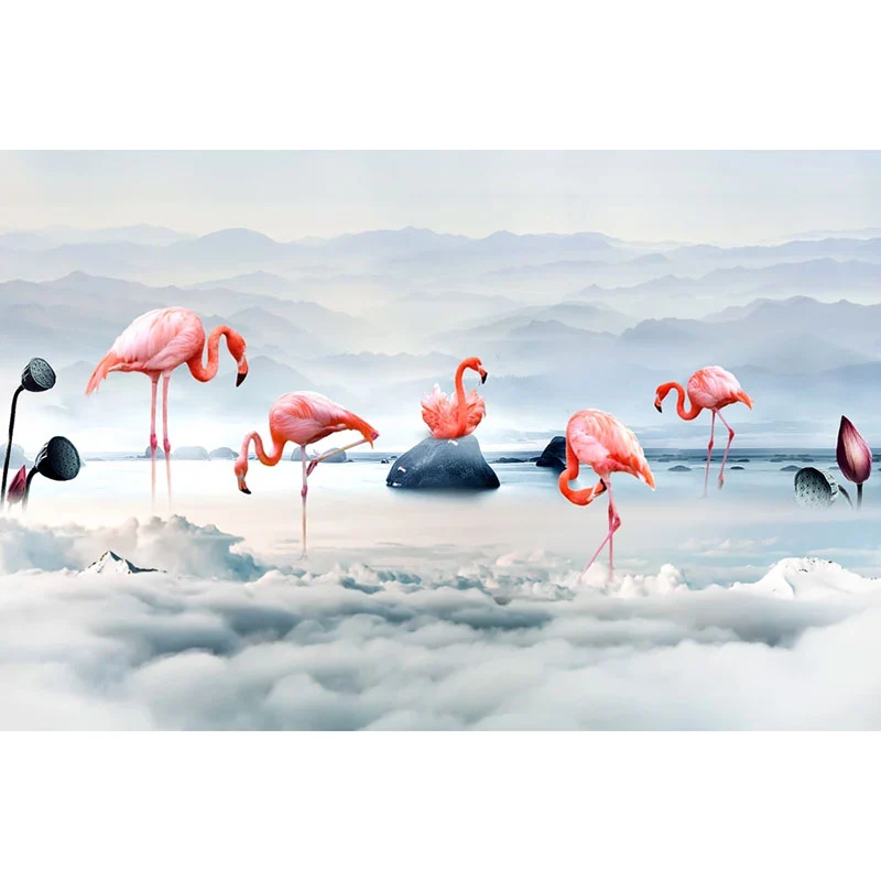 Illustration Flamingo-Wandbild-Tapete, ganze Wandkunst für Mädchenzimmer, nach Maß gefertigt Clearhalo